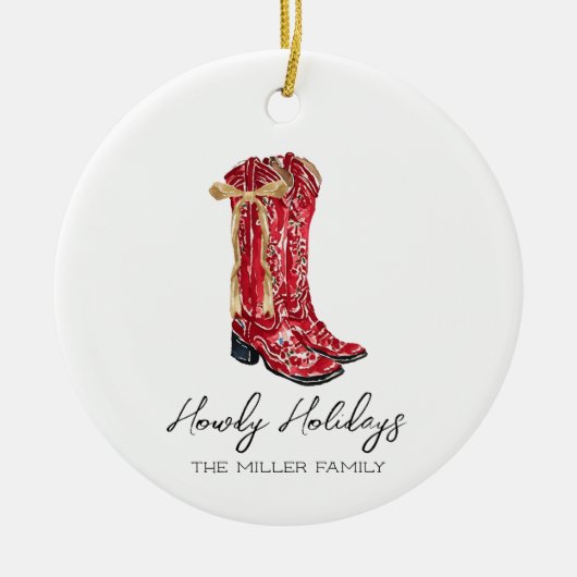 Howdy Feestdagen Cowgirl Keramisch Ornament (Voorkant)