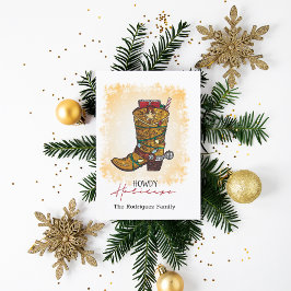 Howdy Feestdagen kerstlampjes Cowboy Boot Briefkaart