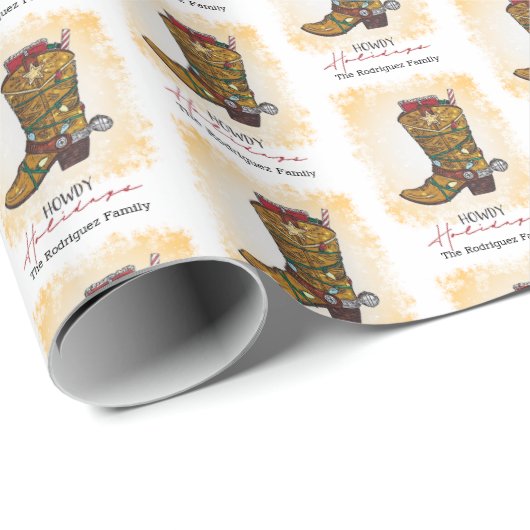 Howdy Feestdagen kerstlampjes Cowboy Boot Cadeaupapier (Rol Hoek)