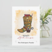 Howdy Feestdagen kerstlampjes Cowboy Boot Feestdagenkaart (Staand voorkant)