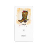 Howdy Feestdagen kerstlampjes Cowboy Boot Gift Etiket (Voorkant)