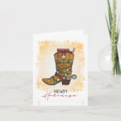 Howdy Feestdagen kerstlampjes Cowboy Boot Kaart (Voorkant)