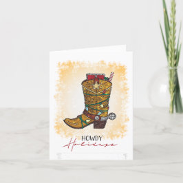 Howdy Feestdagen kerstlampjes Cowboy Boot Kaart