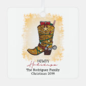 Howdy Feestdagen kerstlampjes Cowboy Boot Metalen Ornament (Voorkant)