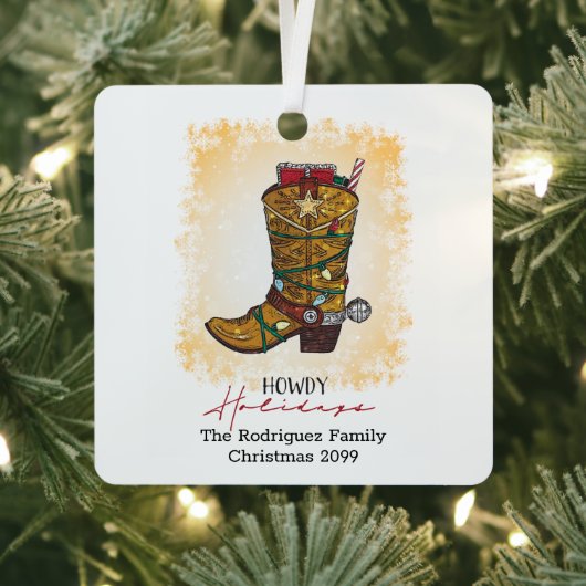 Howdy Feestdagen kerstlampjes Cowboy Boot Metalen Ornament (Insitu)