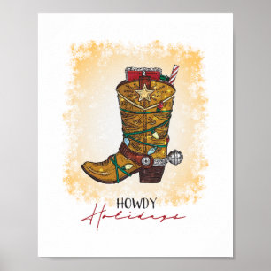 Howdy Feestdagen kerstlampjes Cowboy Boot Poster