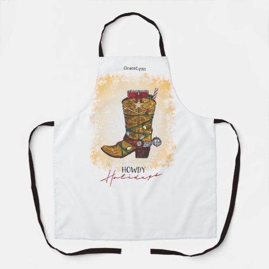 Howdy Feestdagen kerstlampjes Cowboy Boot Schort (Voorkant)