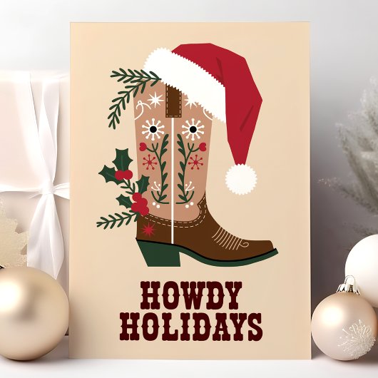 Howdy Feestdagen Western Cowboy Boot Christmas Kaart
