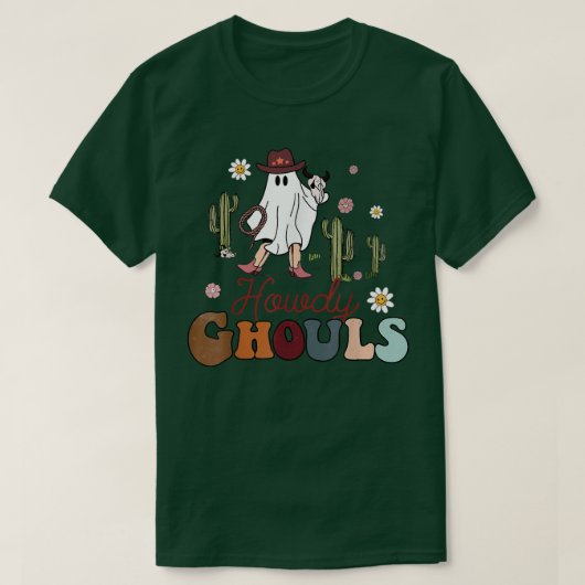 Howdy Ghouls, Spooky Ghost, Lady Ghost Cowboy, Hal T-shirt (Design voorkant)