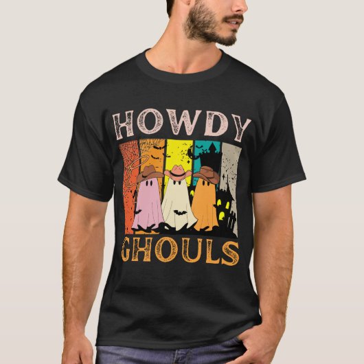 howdy ghoults retro  cowboy halloween t-shirt (Voorkant)