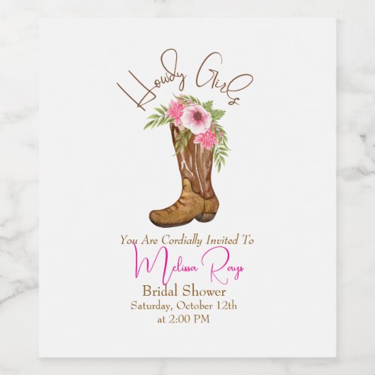 Howdy Girl Cowgirl Laarzen Vrijgezellenfeest Wijn Etiket (Enkel label)