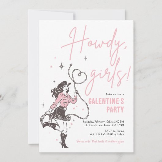 Howdy Girls Galentine’s Party Invitation Kaart (Voorkant)