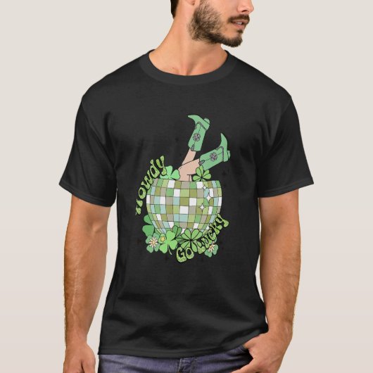 Howdy Go Lucky Disco Ball Shamrock Irish St.Patric T-shirt (Voorkant)