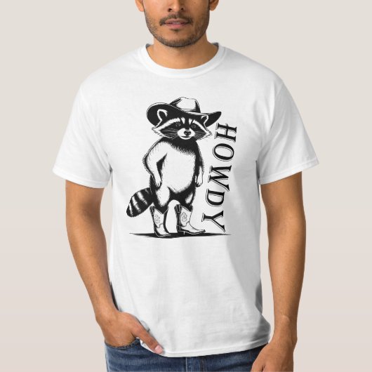 Howdy, Grappige Westerne wasbeer T-shirt (Voorkant)