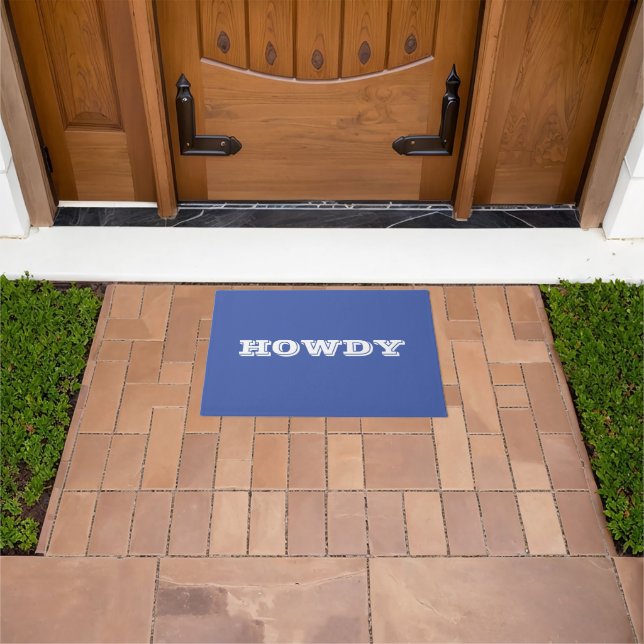 "Howdy" Greeting of Name, Blue & White Doormat Deurmat (Buiten)
