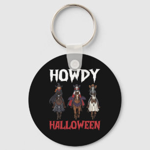 Howdy Halloween Cowgirls Riding Haunted Night Hors Sleutelhanger