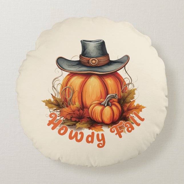 Howdy Herfst - Rustieke herfstvibes Rond Kussen (Voorkant)