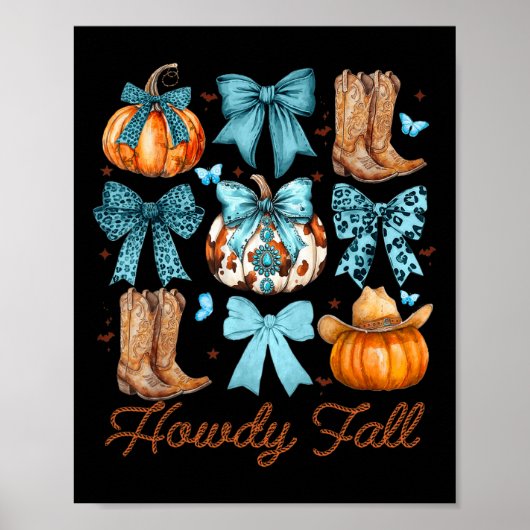 Howdy Herfst Western Pompoen Coquette Bow Pompoen Poster (Voorkant)