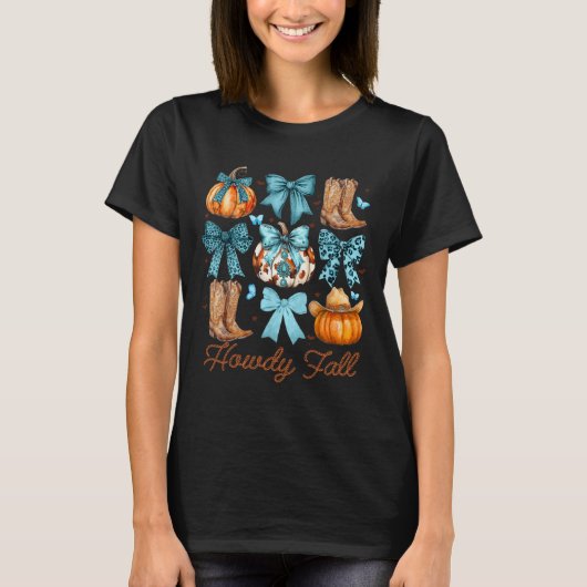 Howdy Herfst Western Pompoen Coquette Bow Pompoen T-shirt (Voorkant)