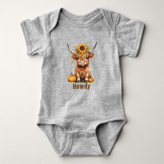 Howdy Highland Baby Koe Herfst Pompoen Romper (Voorkant)