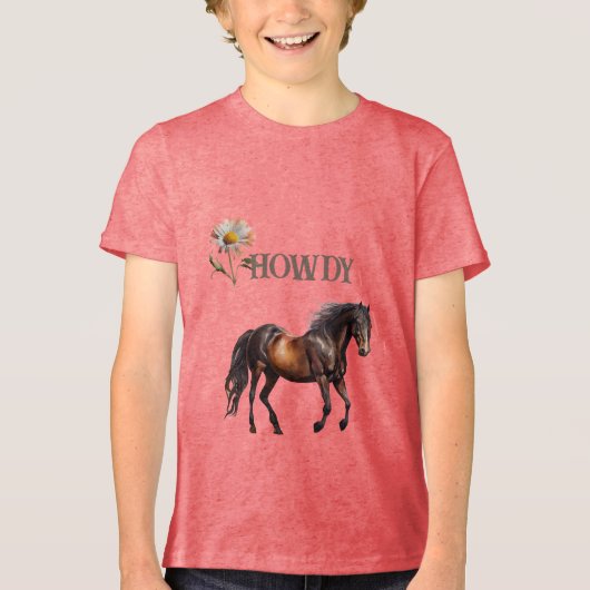 Howdy Horse Daisy Flower Tri-Blend Shirt (Voorkant)