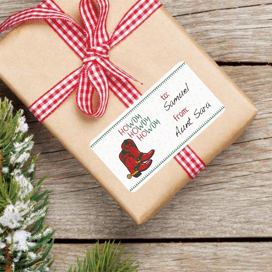 HOwdy HOwdy Kerstmis Cowboy Boots Gift Label