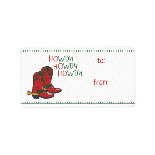 HOwdy HOwdy Kerstmis Cowboy Boots Gift Label (Voorkant)