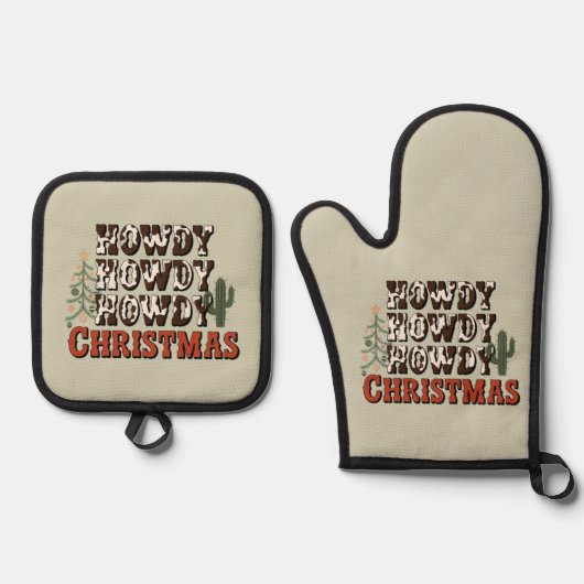 Howdy Howdy Kerstmis Familie Kerstfeest Gift Ovenwant & Pannenlap Set (Voorkant)