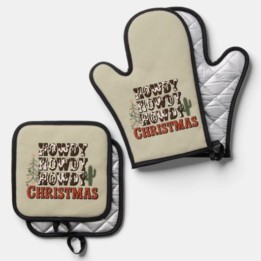 Howdy Howdy Kerstmis Familie Kerstfeest Gift Ovenwant & Pannenlap Set (Voorkant / Achterkant)