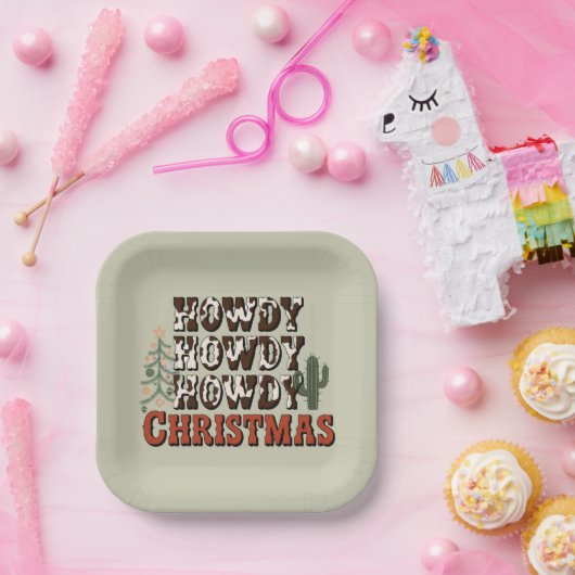 Howdy Howdy Kerstmis Familie Kerstfeest Gift Papieren Bordje (Feest)