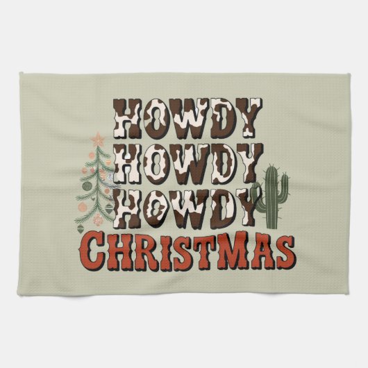 Howdy Howdy Kerstmis Familie Kerstfeest Gift Theedoek (Horizontaal)