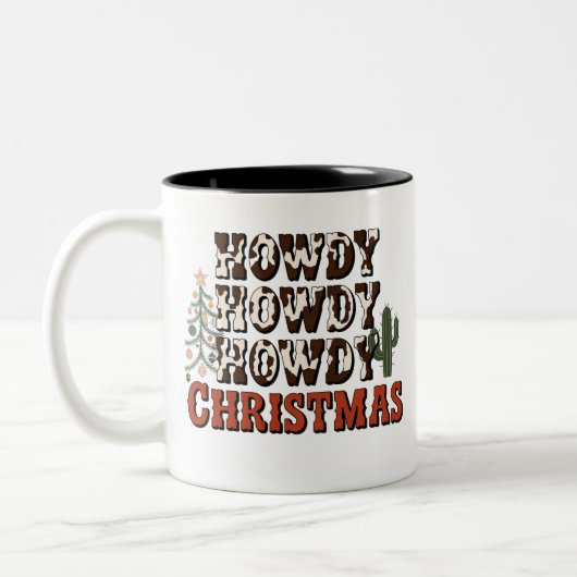 Howdy Howdy Kerstmis Familie Kerstfeest Gift Tweekleurige Koffiemok (Links)