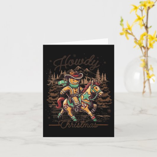 Howdy Kerst Gingerbread Man Cowboy Ride Horse Kaart (Gele Bloem)