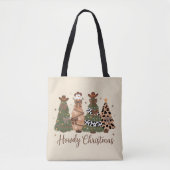 Howdy Kerst Westerne Retro Tree Cowboy Cowgirl Tote Bag (Voorkant)