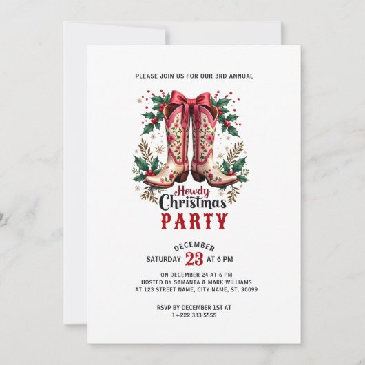 Howdy Kerstfeest Cowgirl Kerstlaarzen Kaart (Voorkant)