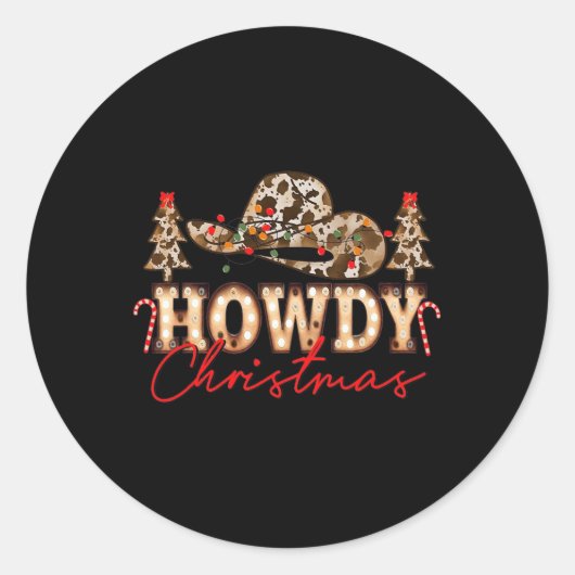 Howdy Kerstman Schattige Leopard Western Cowgirl Ronde Sticker (Voorkant)