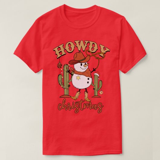 Howdy Kerstmis Cowboy Snowman T-shirt (Design voorkant)