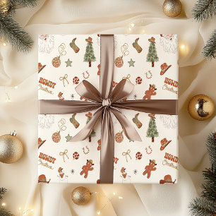 Howdy Kerstmis Western Cowboy  Cadeaupapier