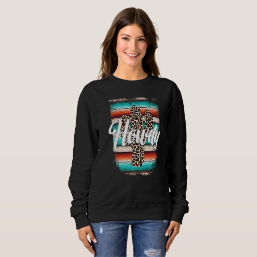 HOWDY Leopard Cactus Serape Cactus print Turquoise Trui (Voorkant volledig)