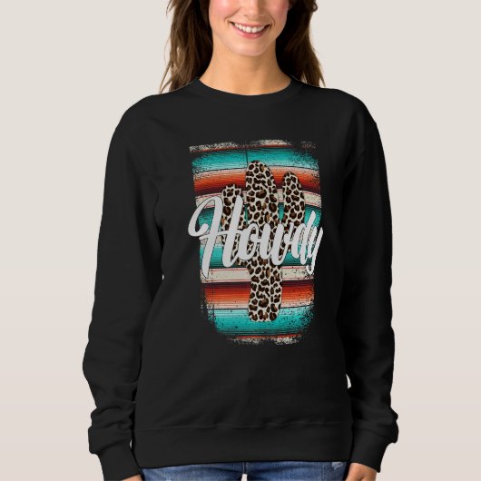 HOWDY Leopard Cactus Serape Cactus print Turquoise Trui (Voorkant)