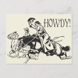 Howdy met  tekening van cowgirls op paarden briefkaart