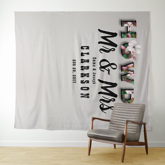 Howdy Mr en Mrs Rustic Bloemen Linnen Muur Achterg Wandkleed (In Situ (horizontaal))