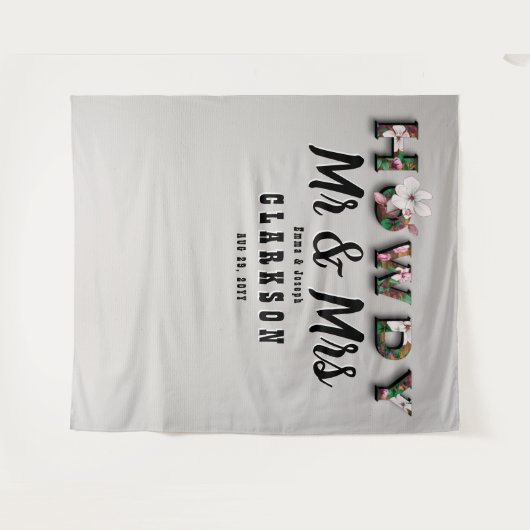 Howdy Mr en Mrs Rustic Bloemen Linnen Muur Achterg Wandkleed (Voorkant (horizontaal))