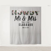 Howdy Mr en Mrs Rustic Bloemen Linnen Muur Achterg Wandkleed (Voorkant)