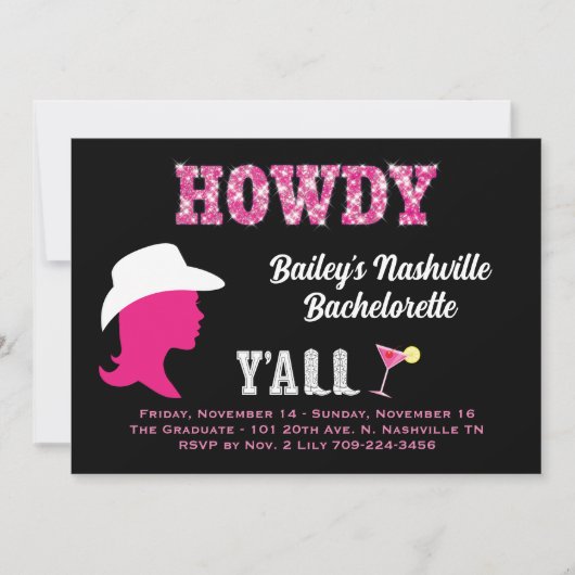 Howdy Nashville vrijgezellenuitnodiging Kaart (Voorkant)