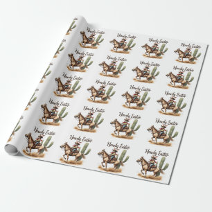 Howdy Paashaas Rijden op een paard Cowboy Cadeaupapier