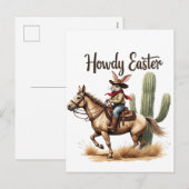 Howdy Paashaas Rijden op een paard Cowboy Feestdagenkaart (Voorkant / Achterkant)