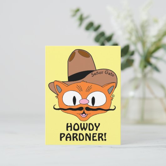 HOWDY PARDNER! Cowboy Mustache Cat Señor Gato™ Briefkaart (Staand voorkant)
