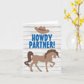 Howdy Partner Brown Horse and Cowboy Pet Western Kaart (Gele Bloem)
