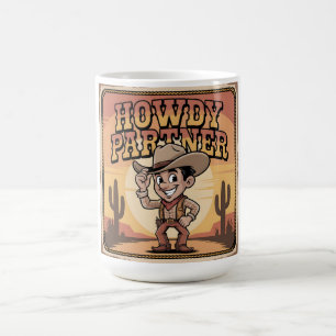 "Howdy Partner" Retro Cowboy Zonsondergang Illustr Koffiemok
